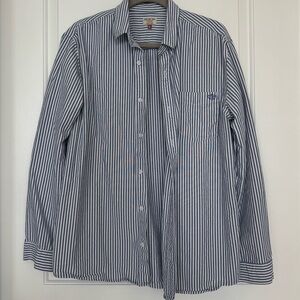 Vintage Blue & White Striped Cotton Button-Down Shirt